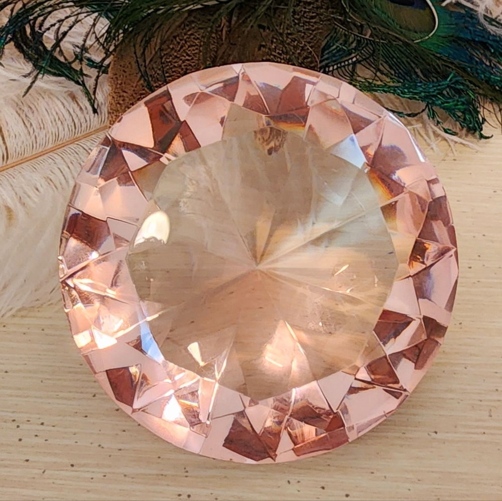 Pink Crystal Diamond Paperweight Art Glass.